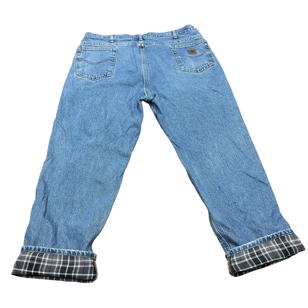 Carhartt B172 DST Flannel Lined Relaxed Fit Jeans Mens 42x32 Blue Denim Plaid - Picture 11 of 13